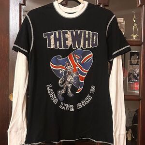 The Who Graphic Print Long Sleeve T Shirt Black w White Thermal Womens Medium